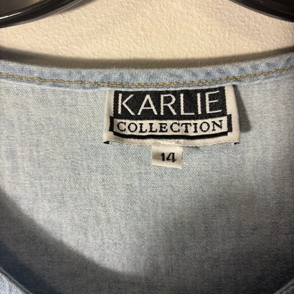 Vintage Karlie Collection Denim & Floral Midi Dress Size 14 Yellow & Blue - Picture 4 of 11